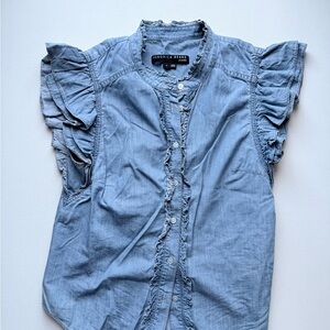Veronica Beard Denim Ruffle Sleeve Blouse